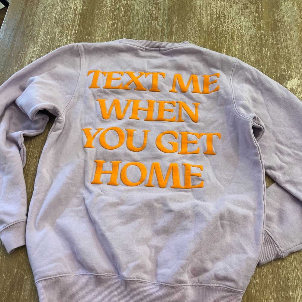 Lonely ghost text me when you get home Lilac pullover sweater orange letter L
